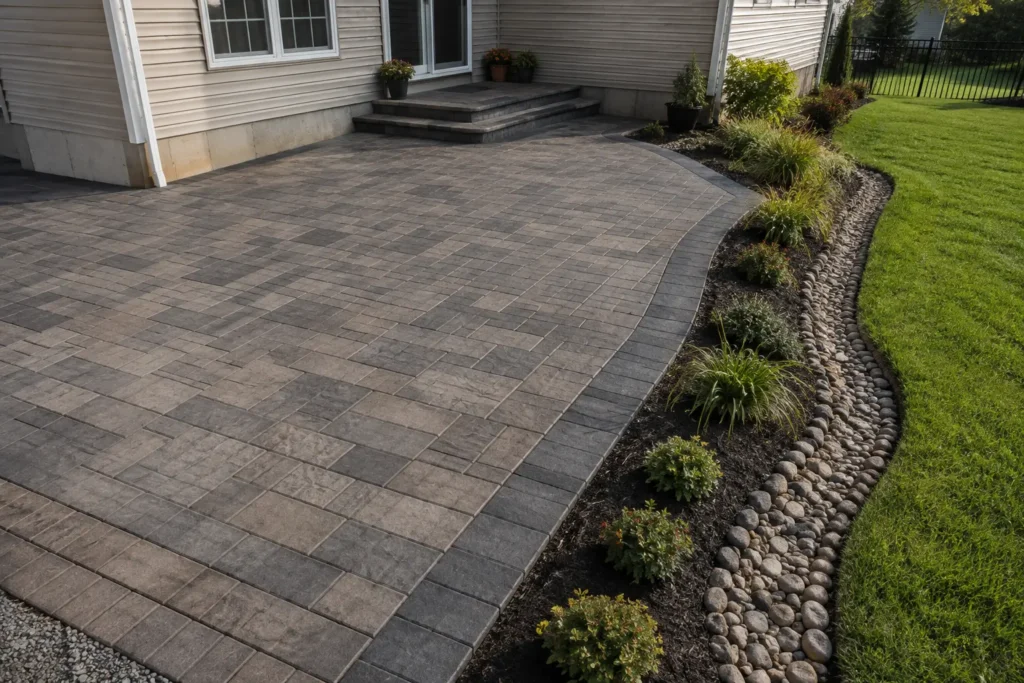 Paver patio installation with proper drainage and grading