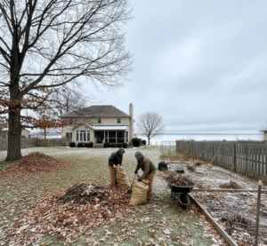 Fall clean up Buffalo NY services on a residential lawn