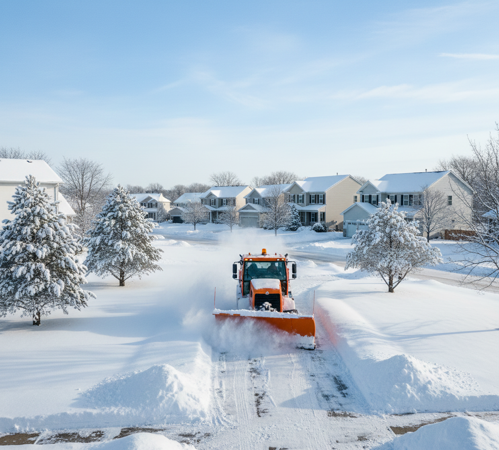 Residential Snow Plowing in Orchard Park, NY clearing driveways and sidewalks during winter.