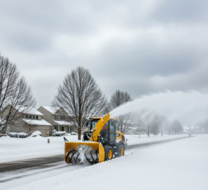 Snow blower clearing driveway with fresh snow in Western New York