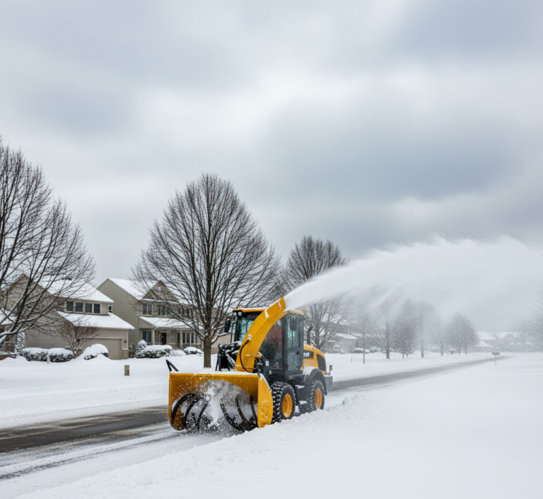 Snow blower clearing driveway with fresh snow in Western New York