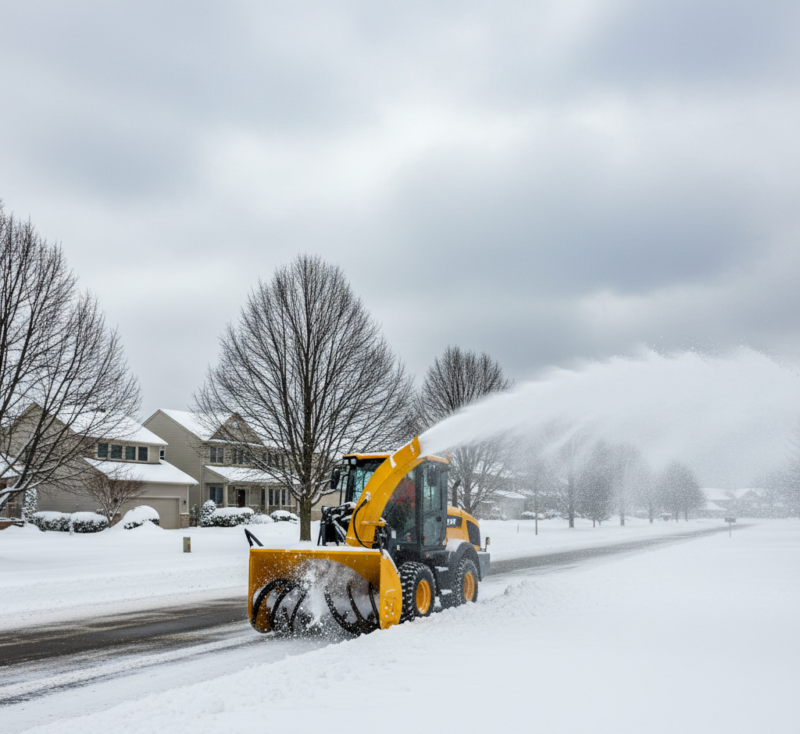 Snow blower clearing driveway with fresh snow in Western New York