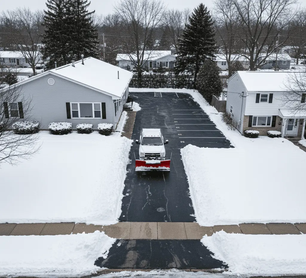 Professional snow removal service clearing a driveway near Lockport, NY