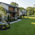 new house landscaping in Williamsville NY with fresh lawn and plants