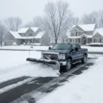Residential snow plowing service clearing a driveway in Clarence Center NY