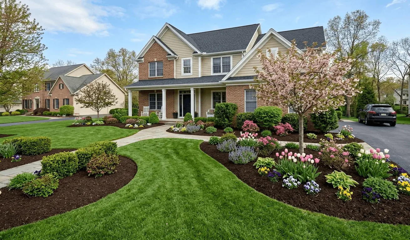Black and brown mulch installation for a home garden in East Amherst, NY