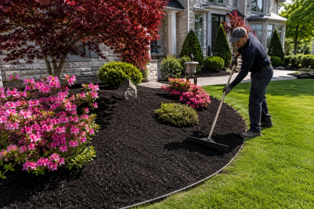 Mulch installation in action
