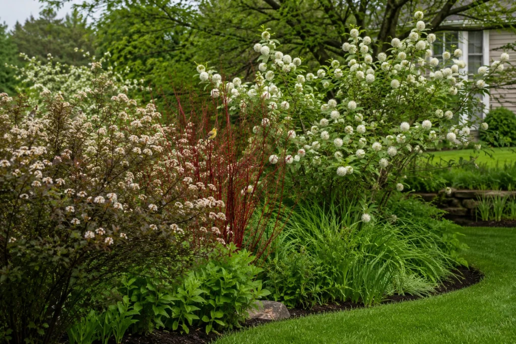 Close-up view of weeds growing among garden plants highlighting the challenge of preventing weeds without overwatering lawn.